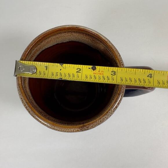 Classic Handmade Stoneware Drip Glaze Mug Brown Blue 1970s Ribbed Texture VTG - Picture 5 of 12